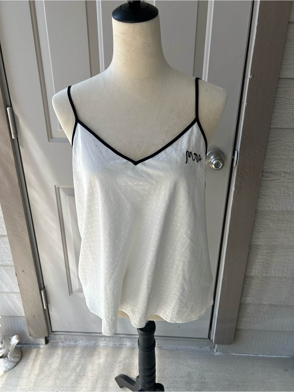 kate spade White Satin Cami with Black Trim and Sleepy Eye Mask